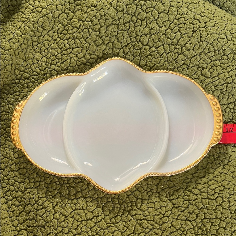 Fire King White and Gold Accent Dish